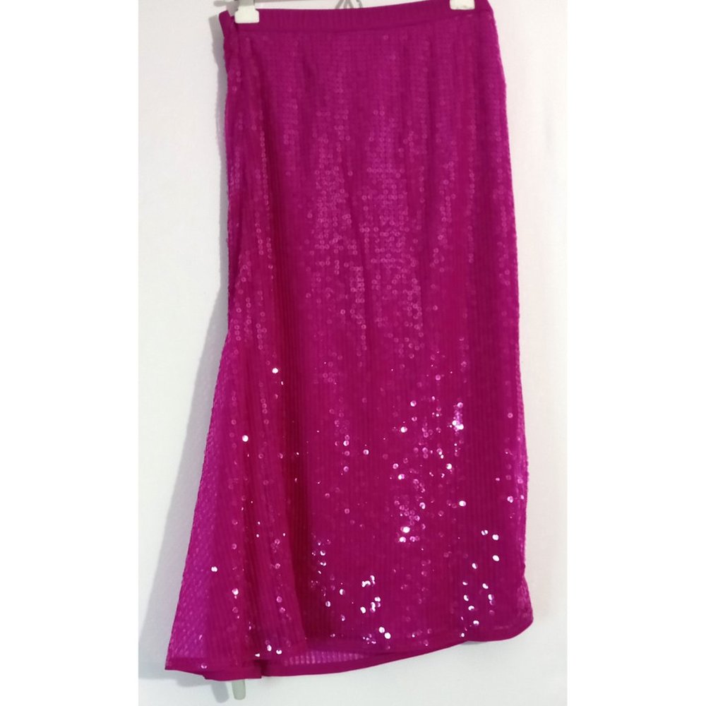 Pinko Sequin Galore Pink Maxi Tube Skirt Holiday Party Side Zipper Sz S - Picture 2 of 4